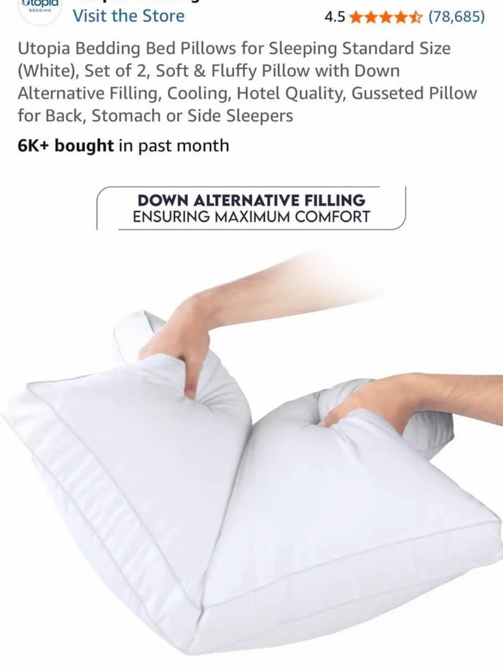 NIB Utopia Bedding Standard Pillows - two pack
